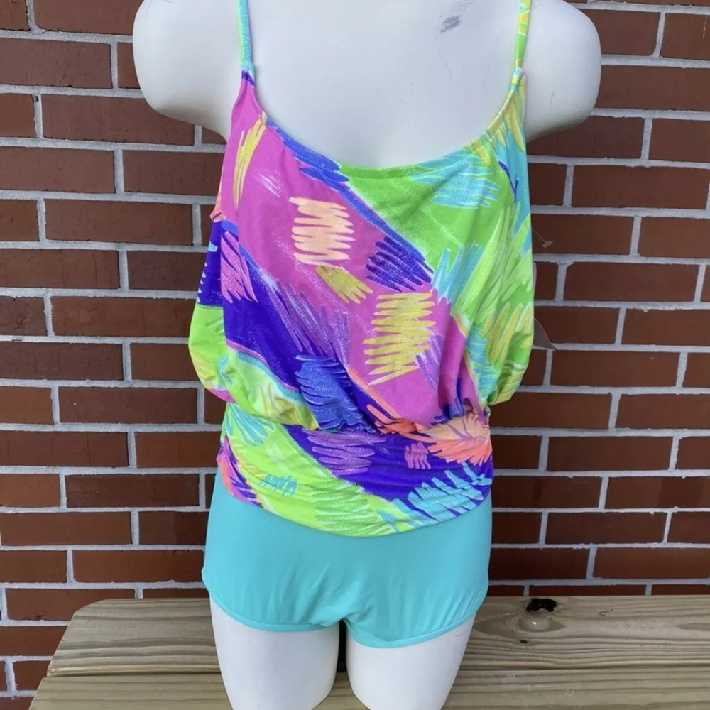 Jantzen Swimsuit One Piece Swim Bathing Suit Retro Neon 80s Y2K Vintage Size 14
